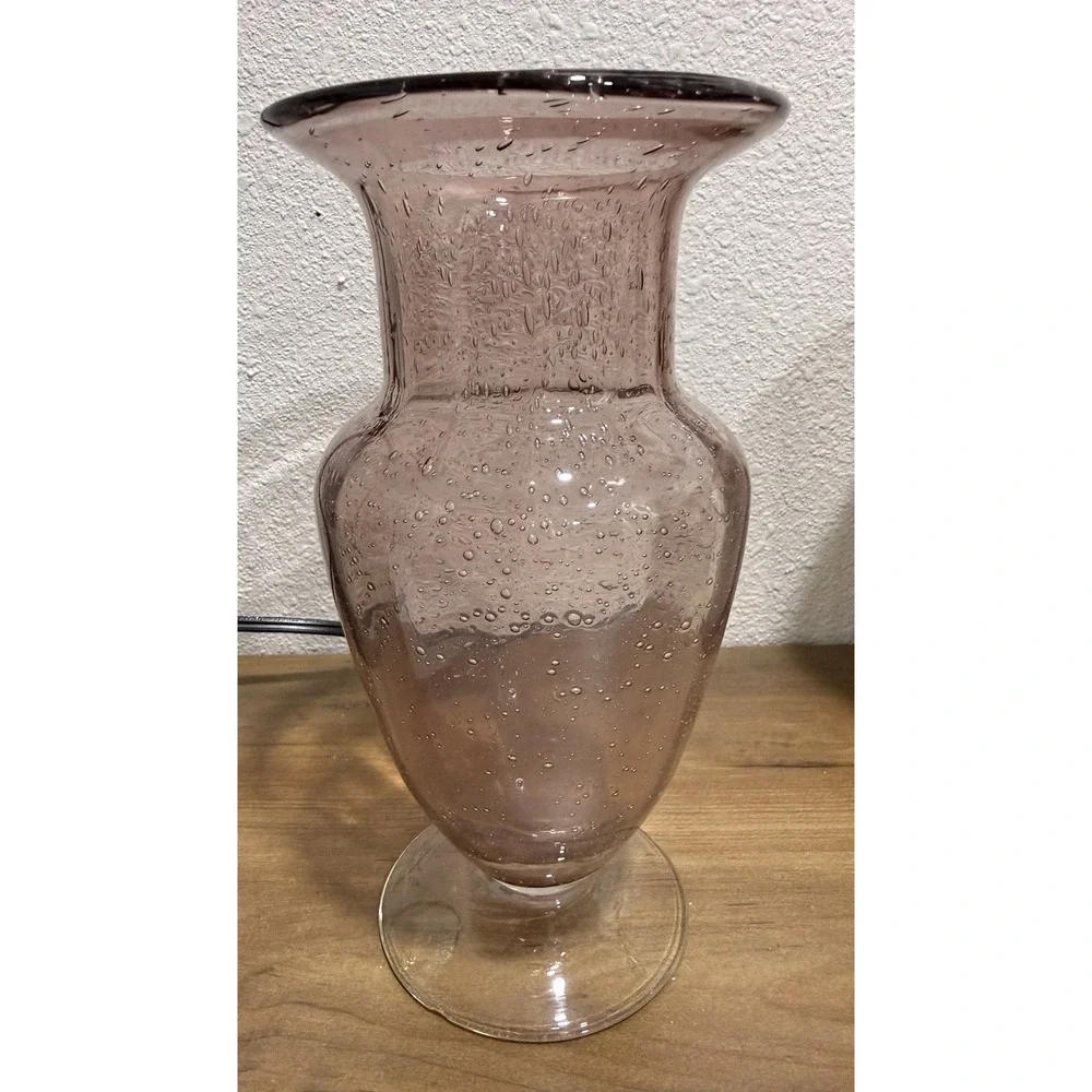 Vintage Hand Blown Pink Controlled Bubble Glass Vase 8
